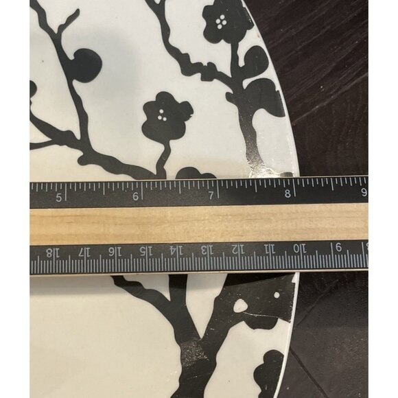 Roscher Square Salad Plates Black White Floral Branch Set Of 4 Stoneware Cottage - Picture 2 of 3